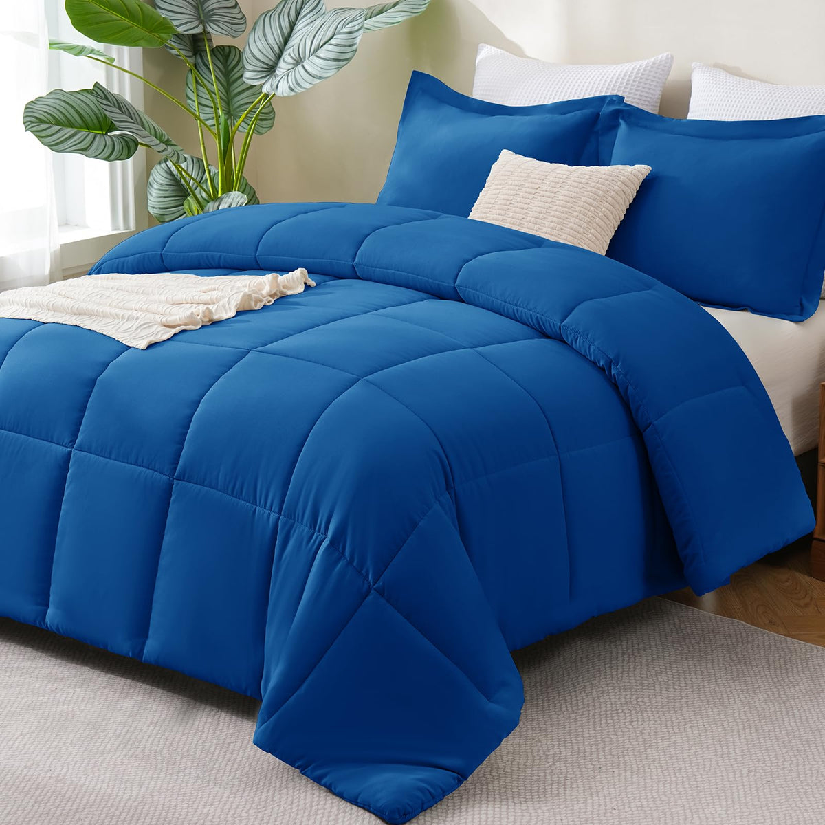 CozyLux Queen Comforter Set, 3-Piece Box-Stitched, Black