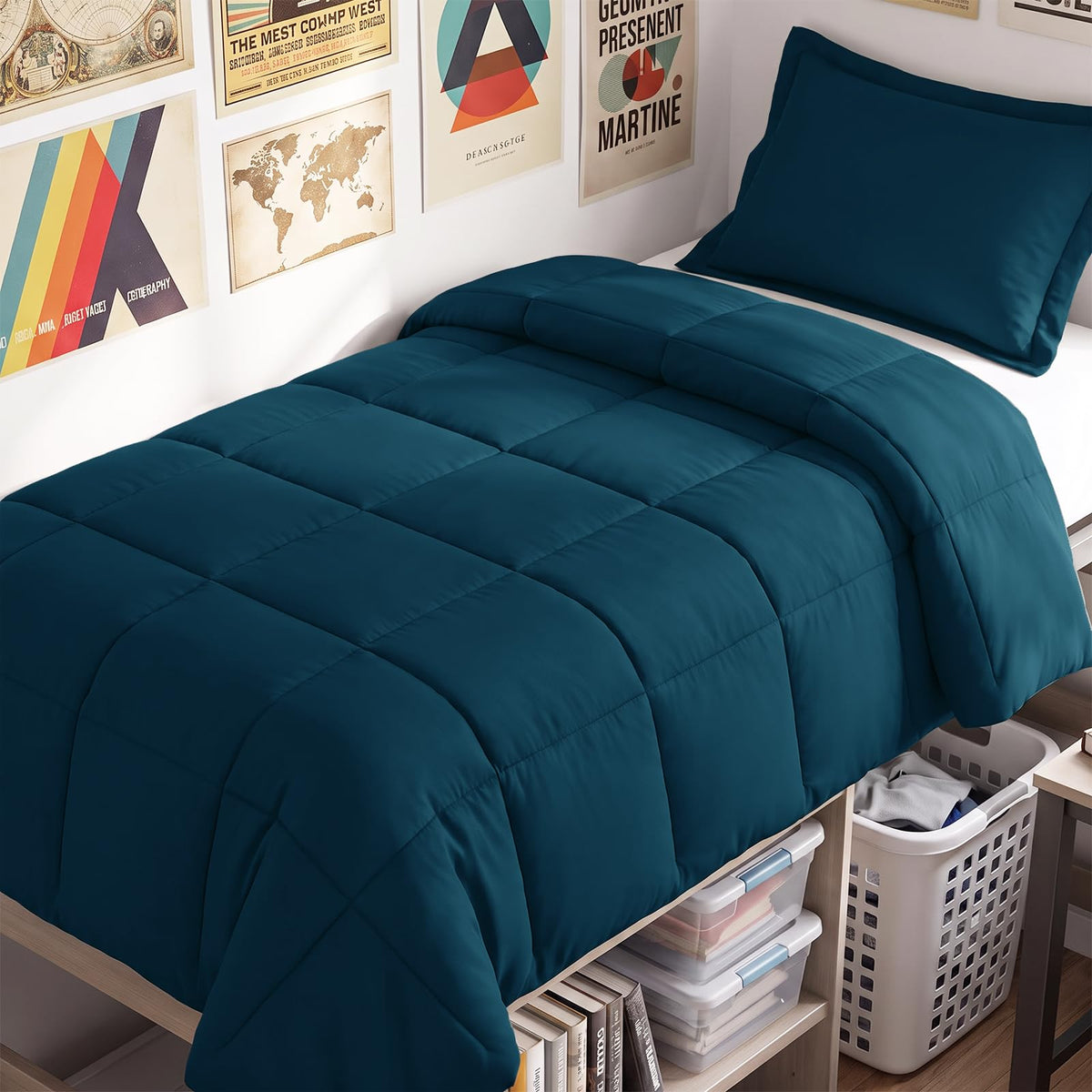 CozyLux Queen Comforter Set, 3-Piece Box-Stitched, Black