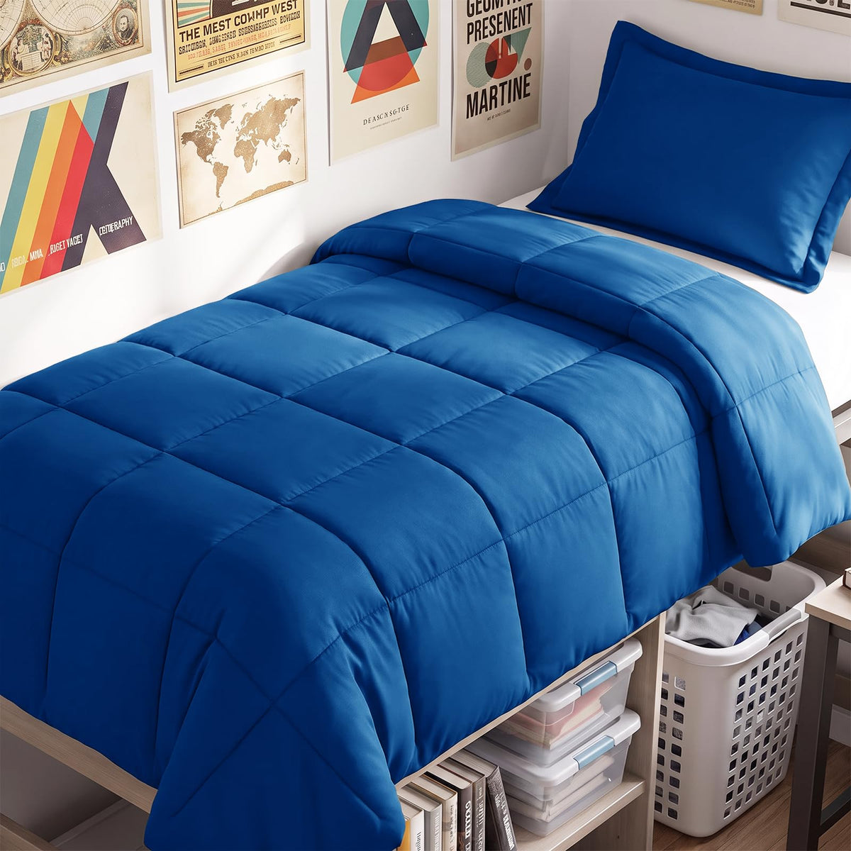 CozyLux Queen Comforter Set, 3-Piece Box-Stitched, Black