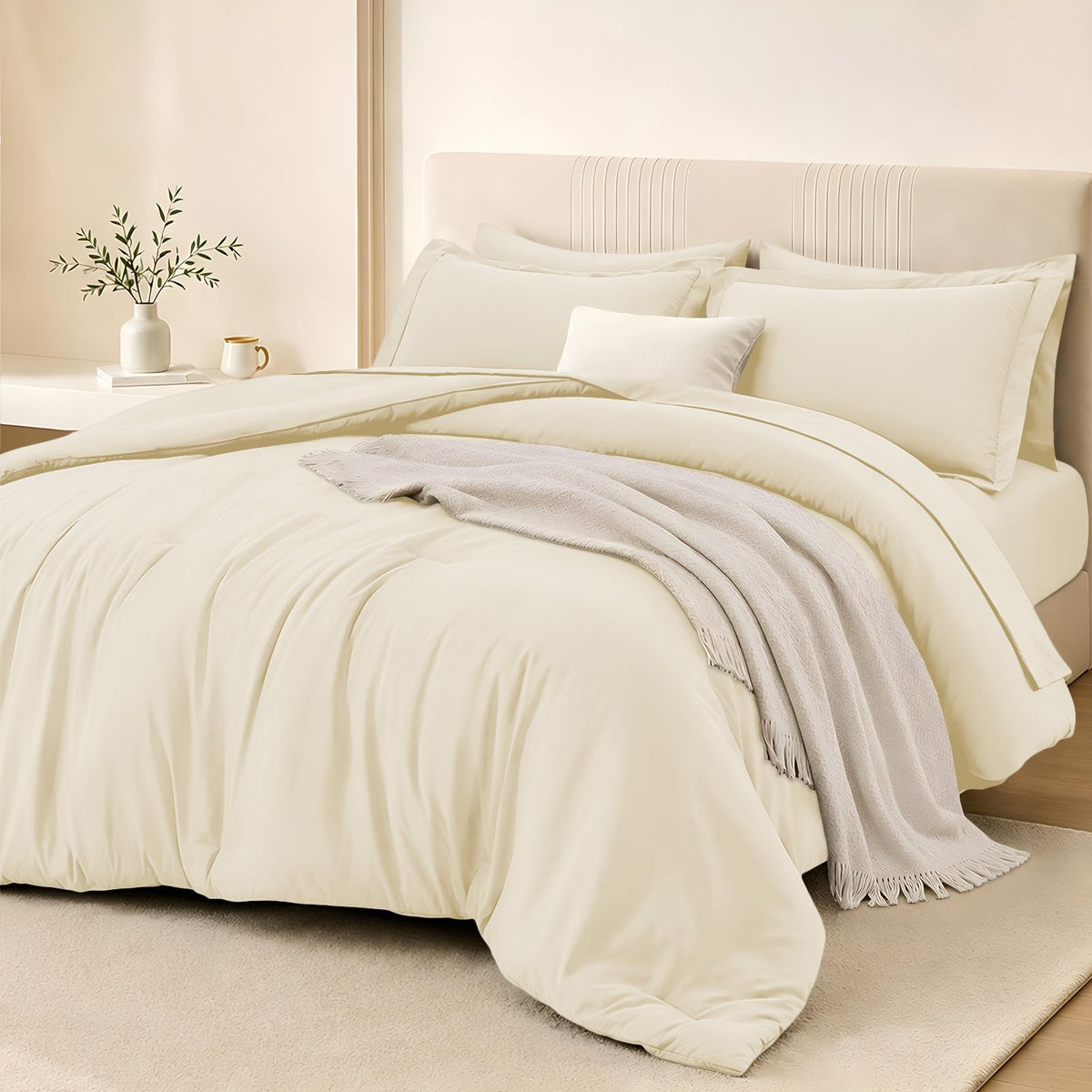 FUANNA Brown Queen Comforter Set 7 Pieces, Bed in a Bag Soft Bedding Sets