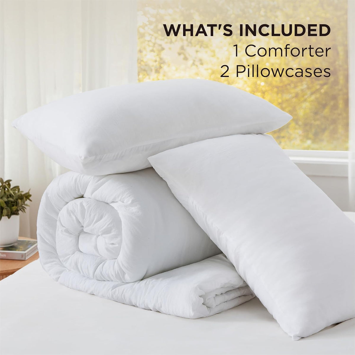 Bedsure King Comforter Set Prewashed Soft Bedding Set 3Pcs White 104"x90"