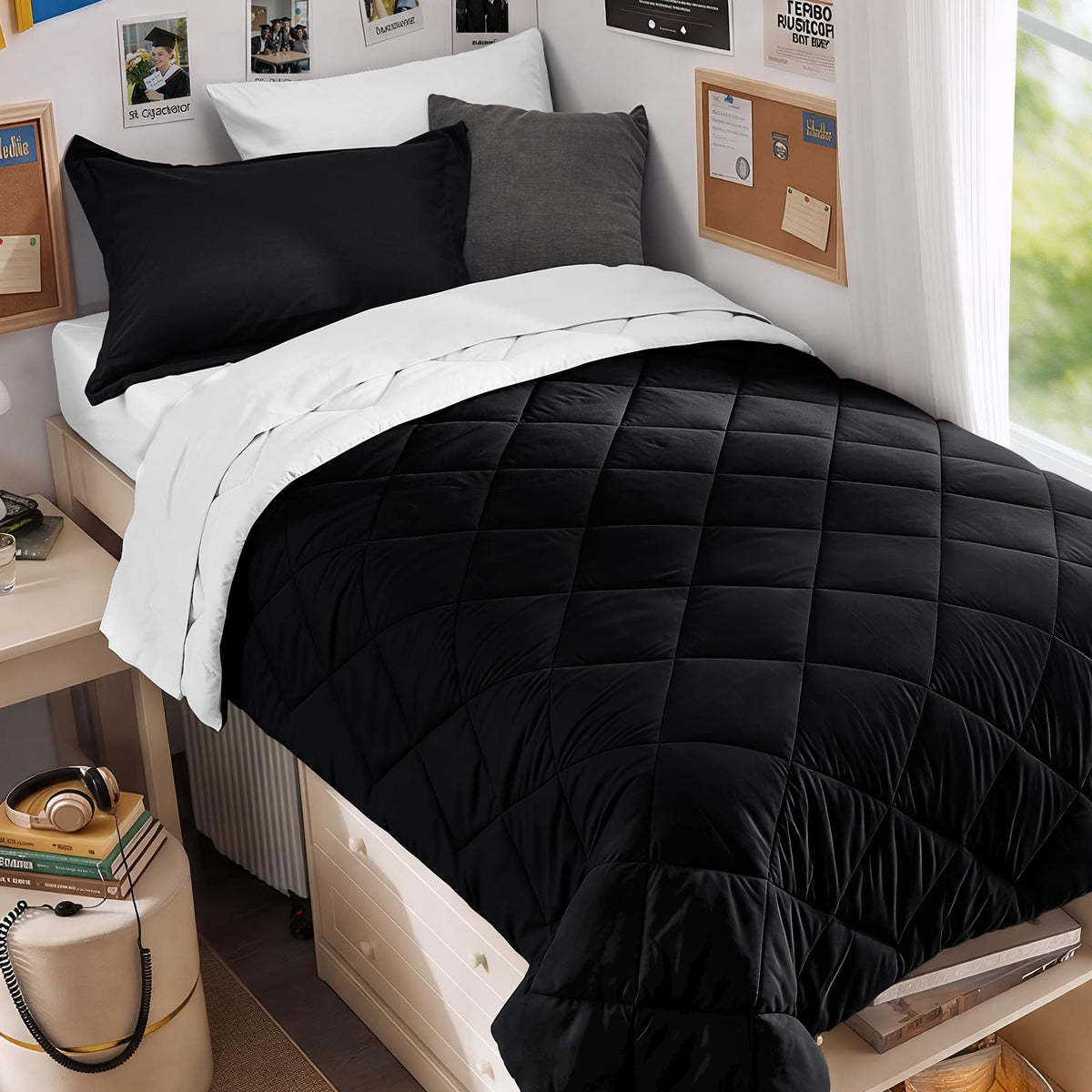 MUXHOMO 7 Pieces Queen Comforter Set, Reversible Bed in a Bag Queen Size, All Season Bedding Set with Comforter, Flat Sheet, Fitted Sheet, Pillowcases & Shams, Red & Black