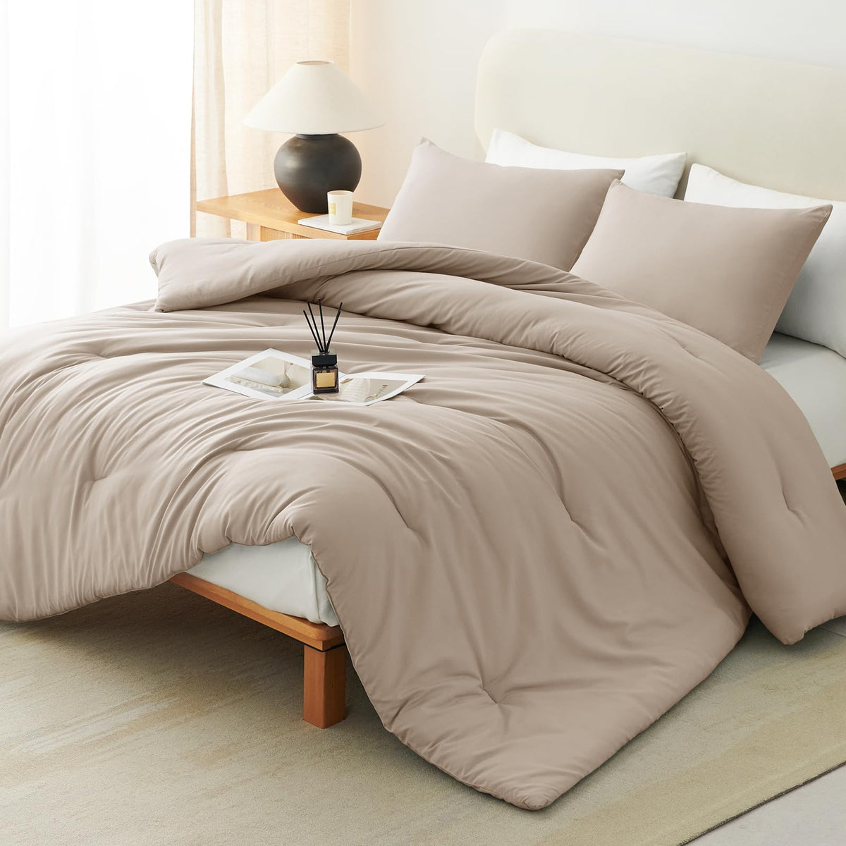 CozyLux Queen Comforter Set, 3 Pieces Down Alternative Bedding, Black