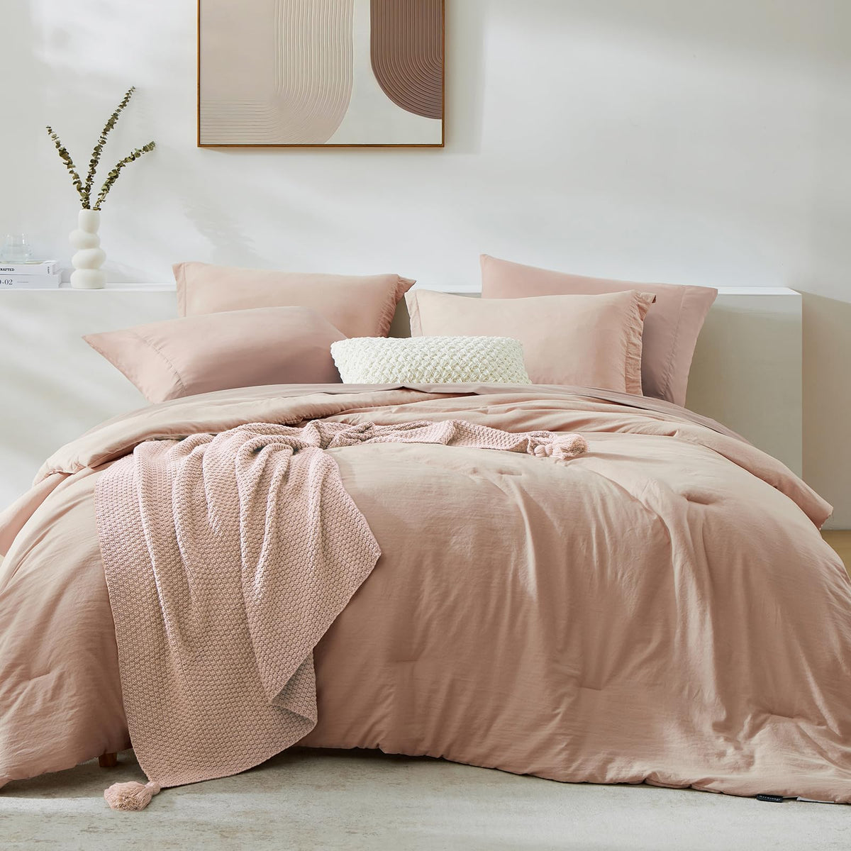 Queen Comforter Set-7 Pieces Soft Prewashed Bed in a Bag Queen Bedding Sets