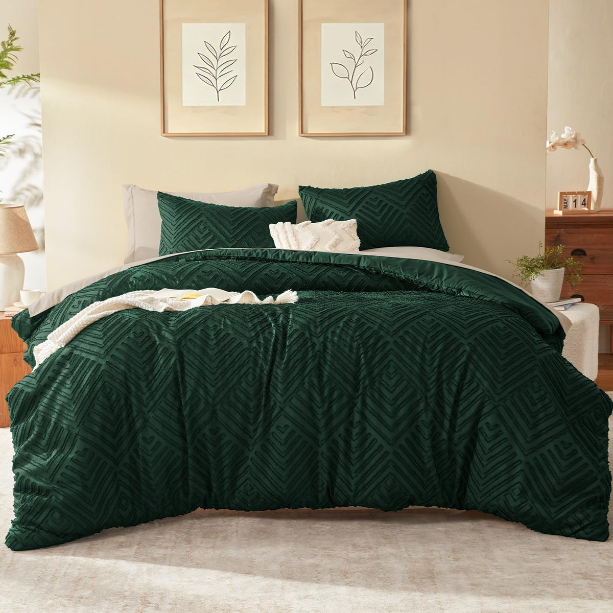 Litanika California King Comforter Set, 3 Pcs Beige Tufted Boho Bedding Set