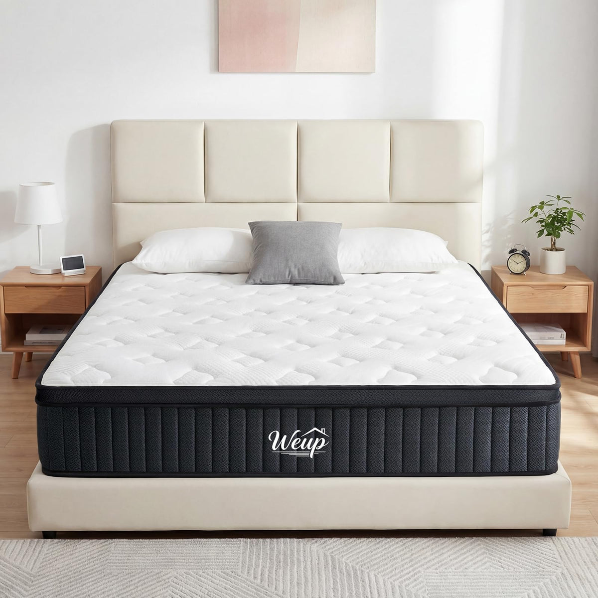 WEUP Queen Mattress 12 Inch, Firm Hybrid Memory Foam Mattress in a Box with Individual Pocket Springs, Pressure Relief, Motion Isolation, Fiberglass Free, CertiPUR-US Certified 80"x 60"(Gray)