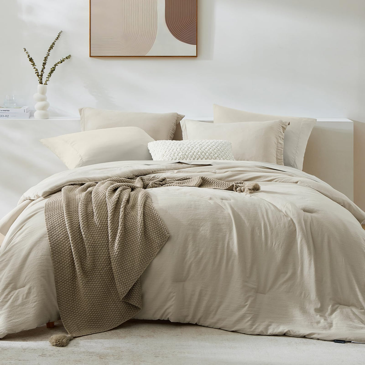 Queen Comforter Set-7 Pieces Soft Prewashed Bed in a Bag Queen Bedding Sets