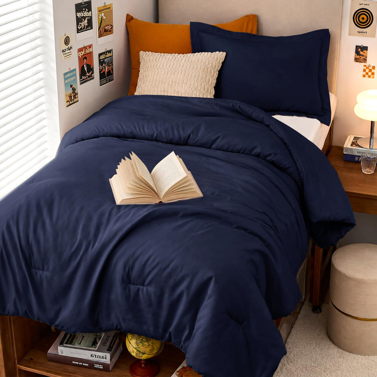 MUXHOMO Queen Size Comforter Set Beige, 3 Piece Solid Bedding for All Seasons, Warm Down Alternative Bed Set Includes 1 Lightweight Comforter (90"x90") and 2 Pillowshams (20"x26")