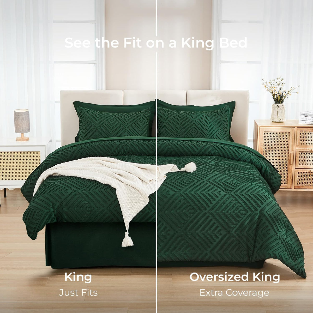 Andency King Size Comforter Set, Dark Emerald Green, 7 Pieces