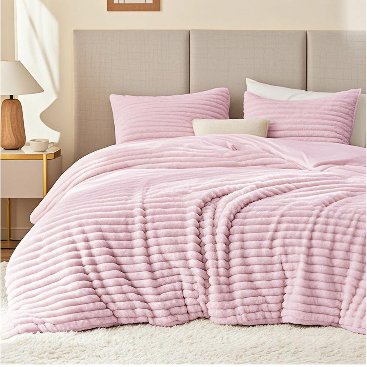 EXQ Home Fluffy Comforter Set Queen Size,3 Pieces Bed Set,Black