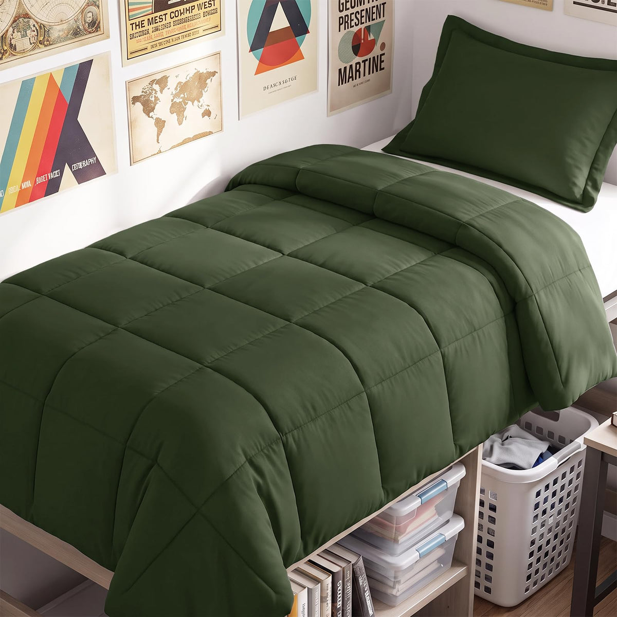 CozyLux Queen Comforter Set, 3-Piece Box-Stitched, Black
