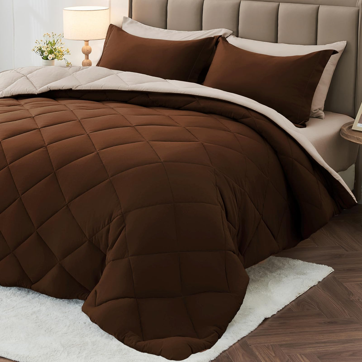 MUXHOMO 7 Pieces Queen Comforter Set, Reversible Bed in a Bag Queen Size, All Season Bedding Set with Comforter, Flat Sheet, Fitted Sheet, Pillowcases & Shams, Red & Black