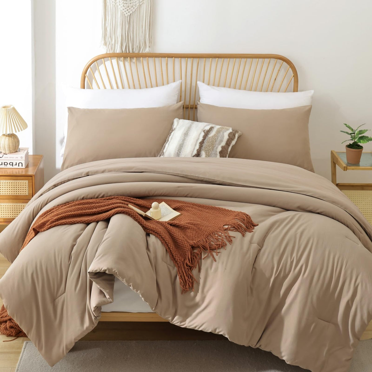 ROSGONIA Queen Comforter Set Olive Green, 3pcs Bedding Sets Queen (1 Boho Olive Comforter & 2 Pillowcases), All Season Lightweight Blanket Quilt