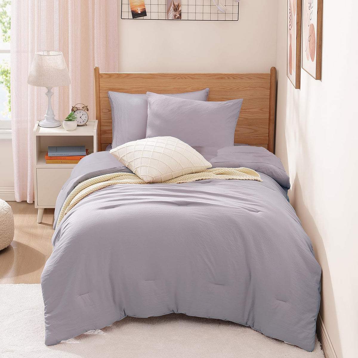 Queen Comforter Set-7 Pieces Soft Prewashed Bed in a Bag Queen Bedding Sets