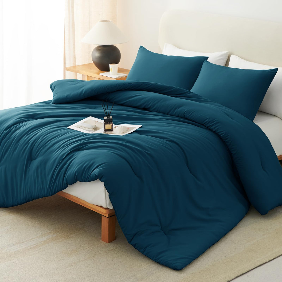 CozyLux Queen Comforter Set, 3 Pieces Down Alternative Bedding, Black