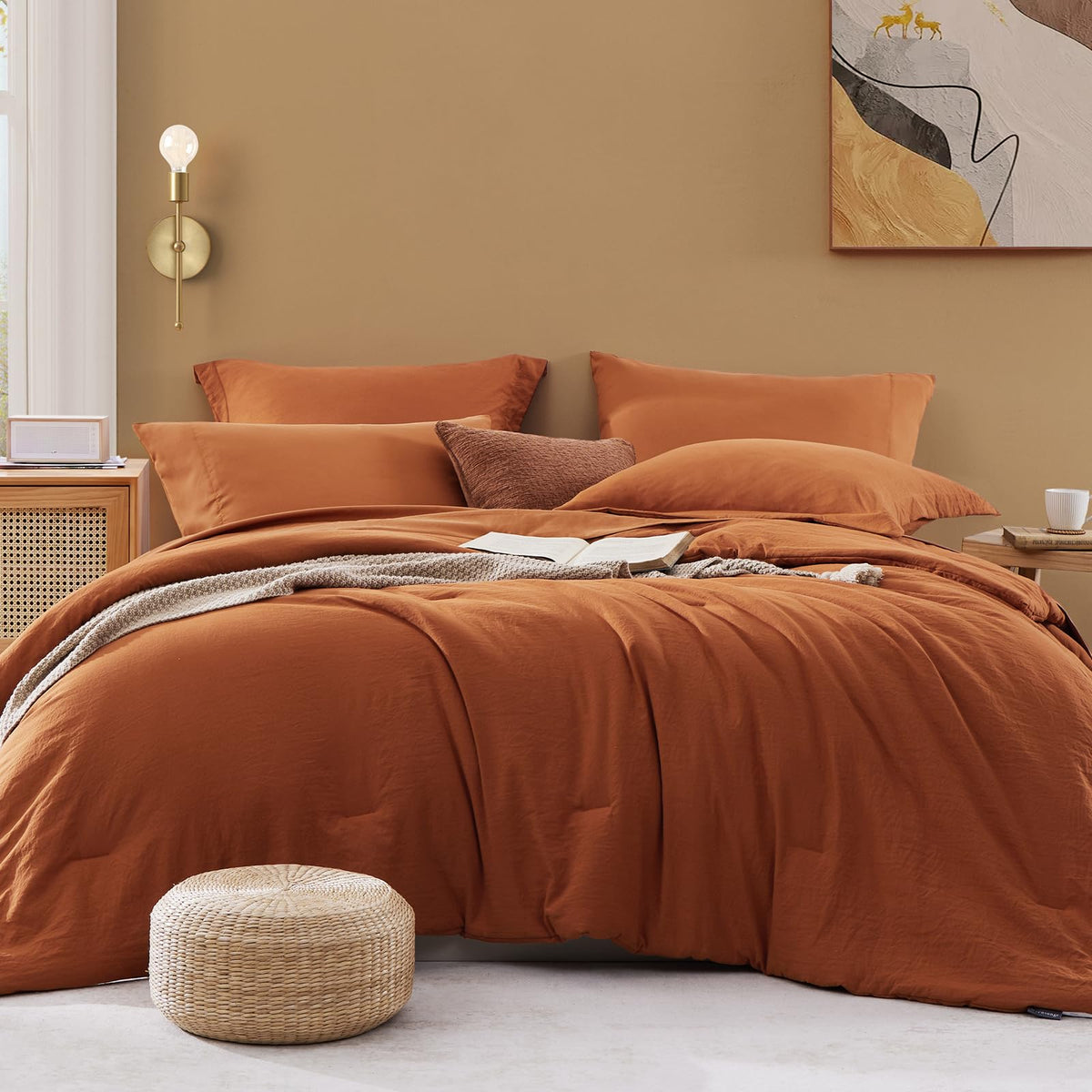 Queen Comforter Set-7 Pieces Soft Prewashed Bed in a Bag Queen Bedding Sets