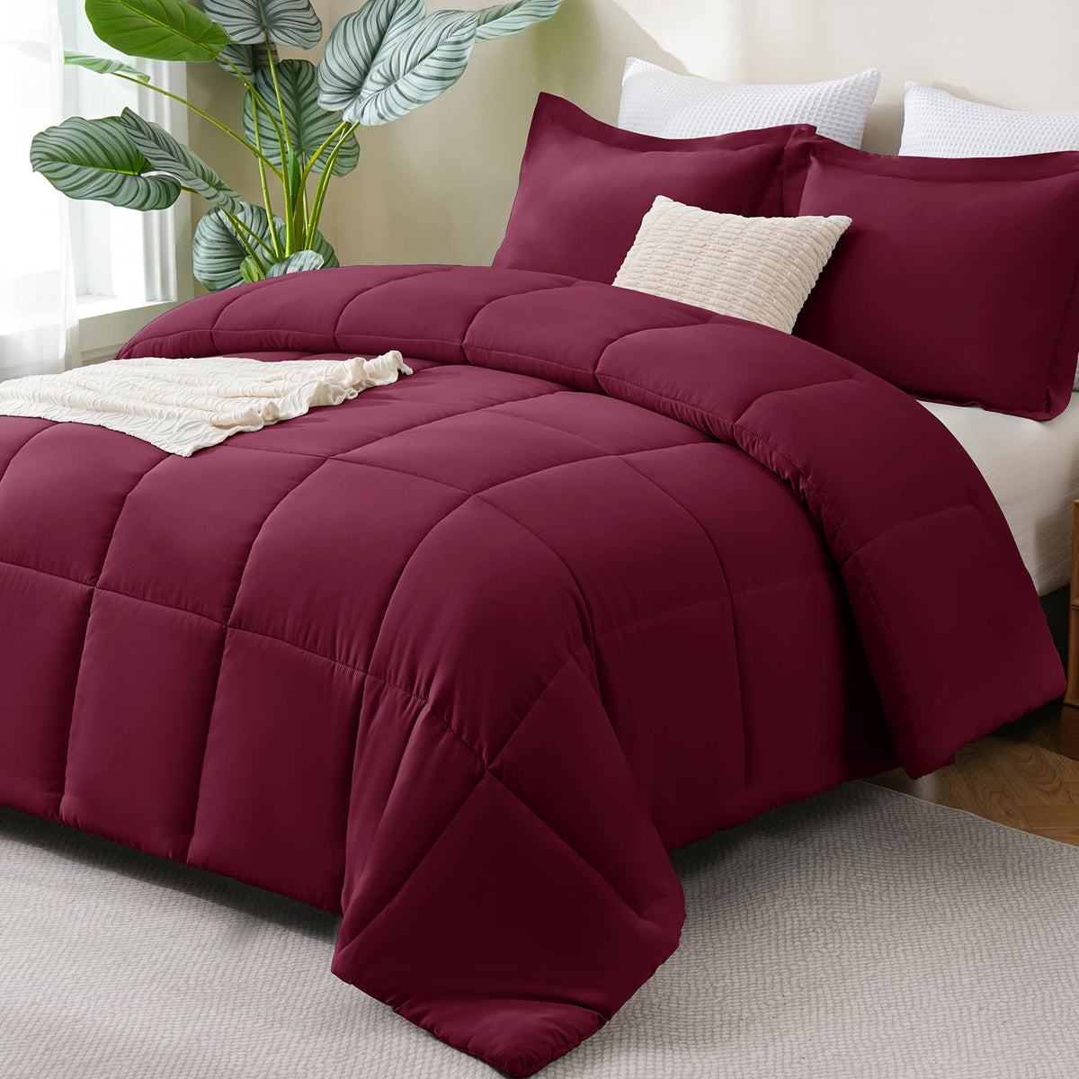 CozyLux Queen Comforter Set, 3-Piece Box-Stitched, Black