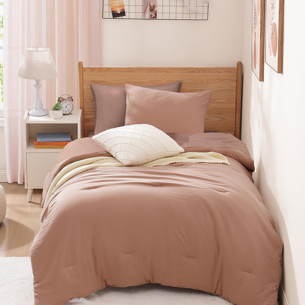 Queen Comforter Set-7 Pieces Soft Prewashed Bed in a Bag Queen Bedding Sets