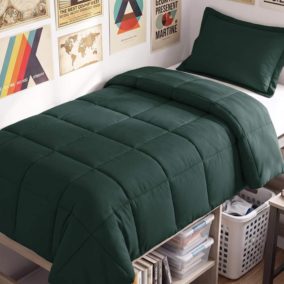 CozyLux Queen Comforter Set, 3-Piece Box-Stitched, Black