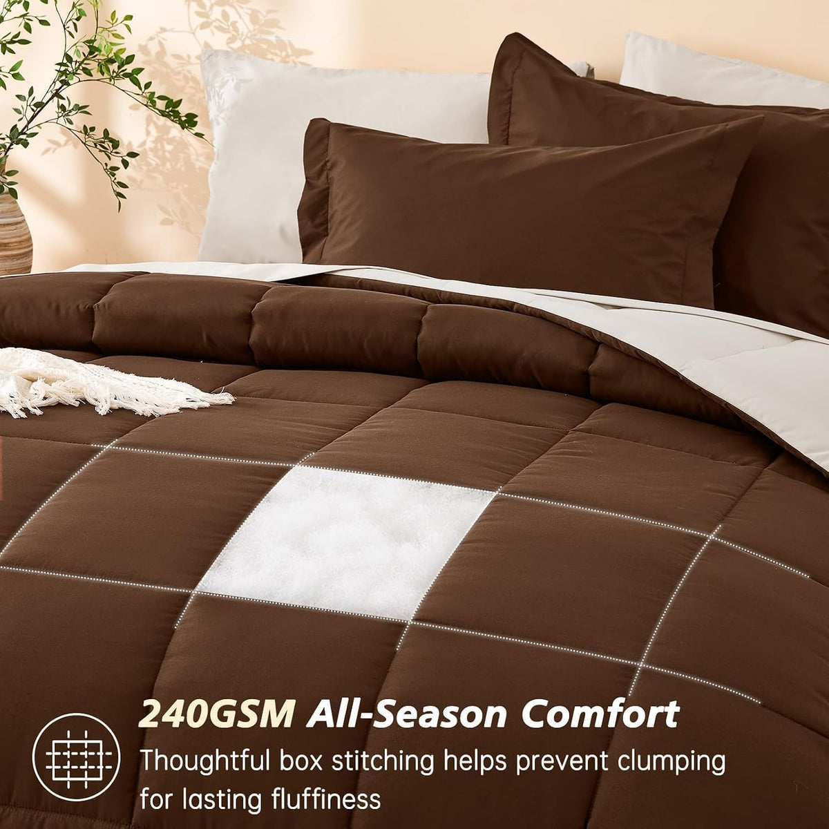 MUXHOMO Queen Comforter Set with Sheets Brown - 7 Pieces Bed in a Bag