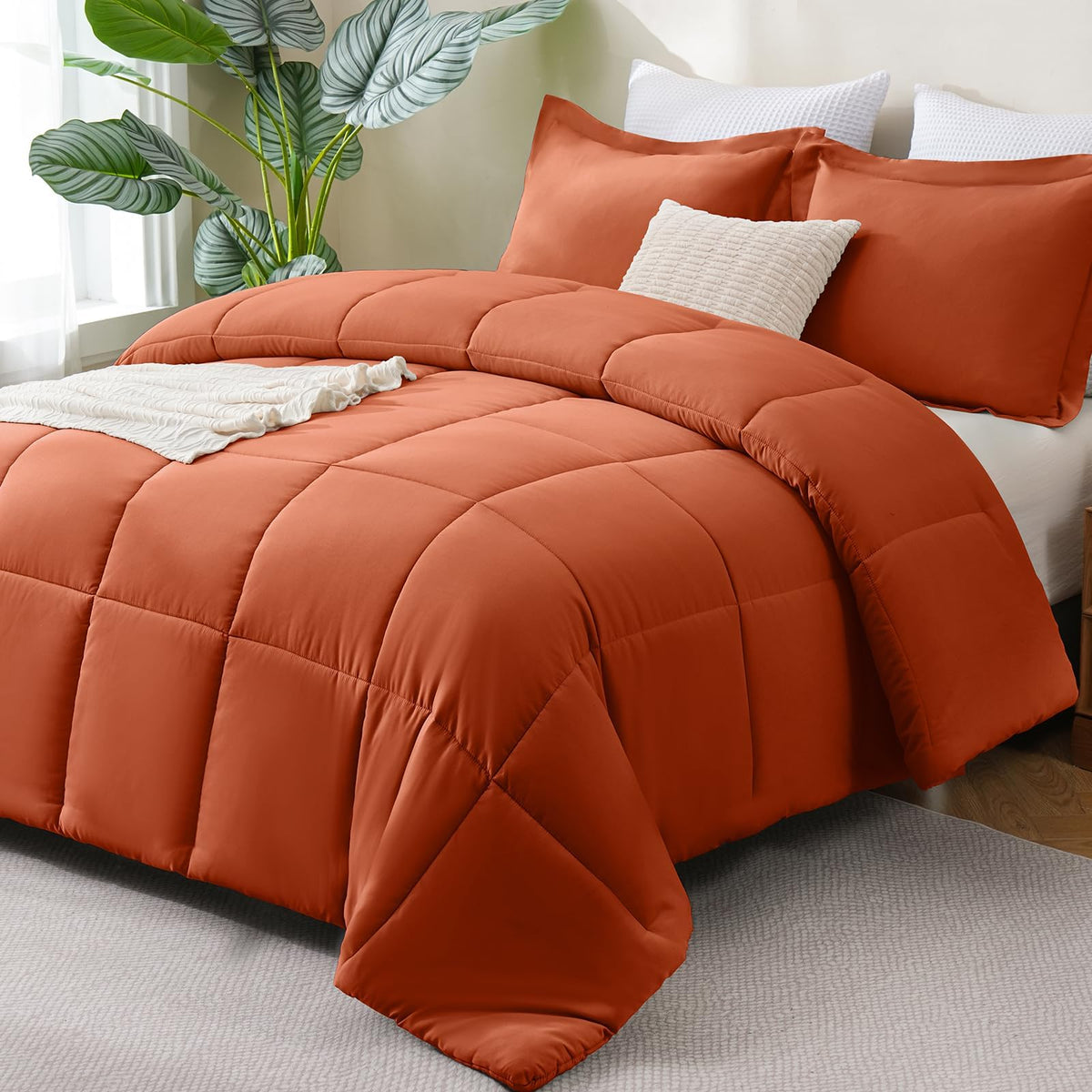 CozyLux Queen Comforter Set, 3-Piece Box-Stitched, Black
