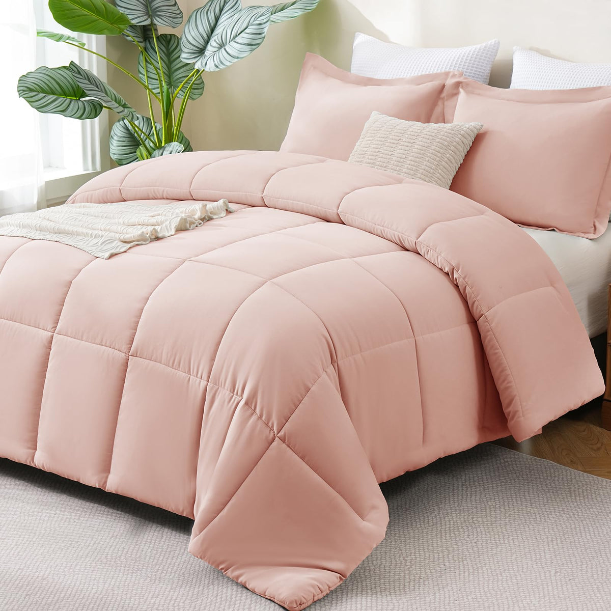 CozyLux Queen Comforter Set, 3-Piece Box-Stitched, Black