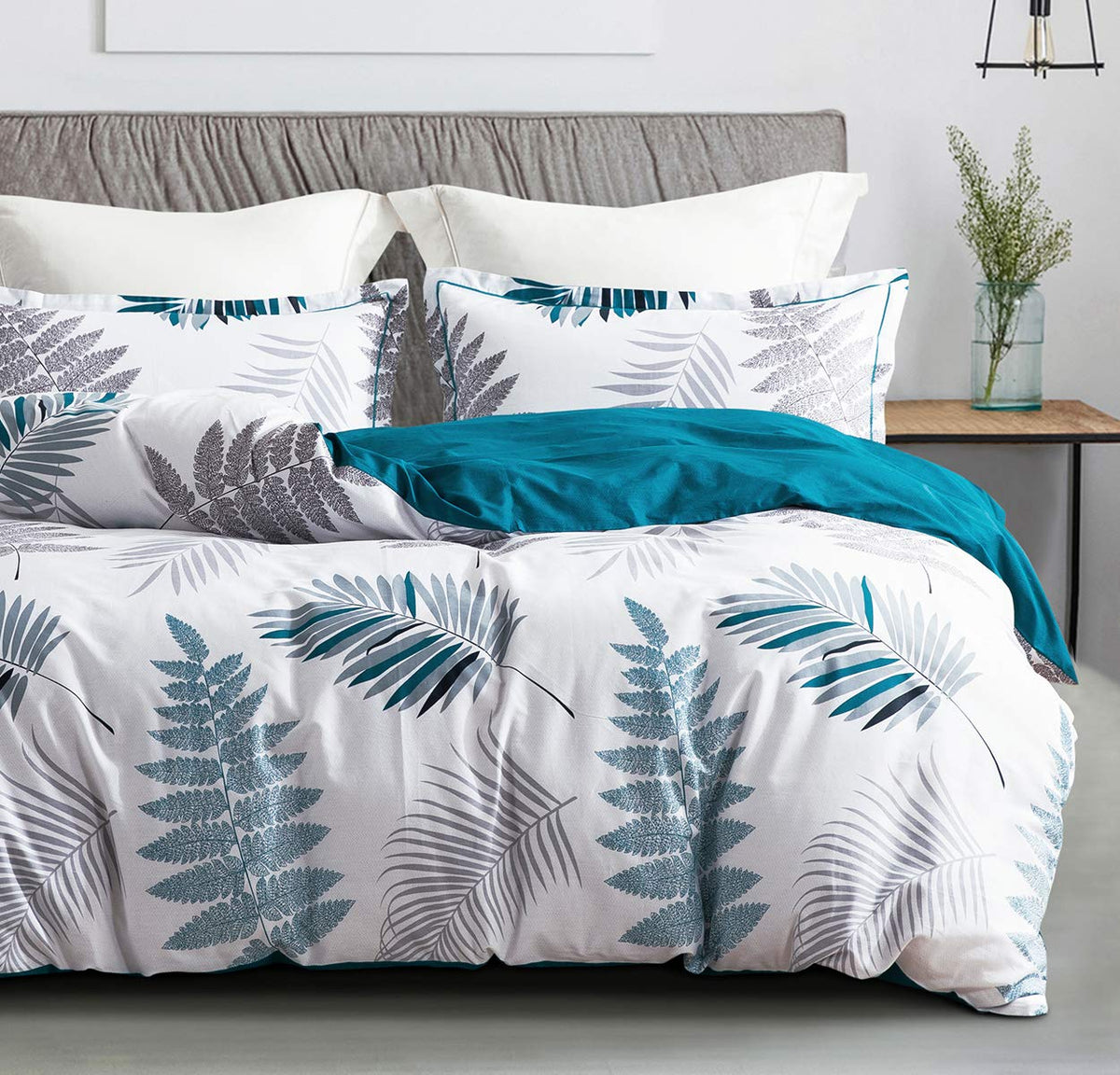SLEEPBELLA Comforter Queen Size, 600 Thread Count Cotton Brown Branches and Blue Flowers Off-White Comforter Sets, Down Alternative Bedding Set 3Pcs(Queen, Off-White Botanical)