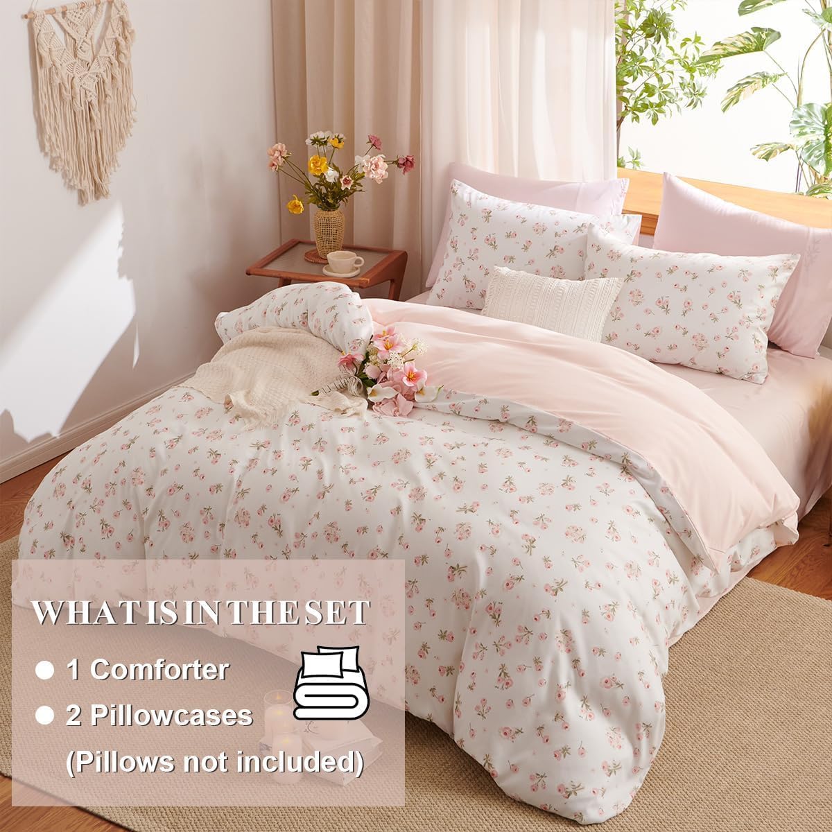 Floral Comforter Set Full Size Pink Bedding Sets for All Season
