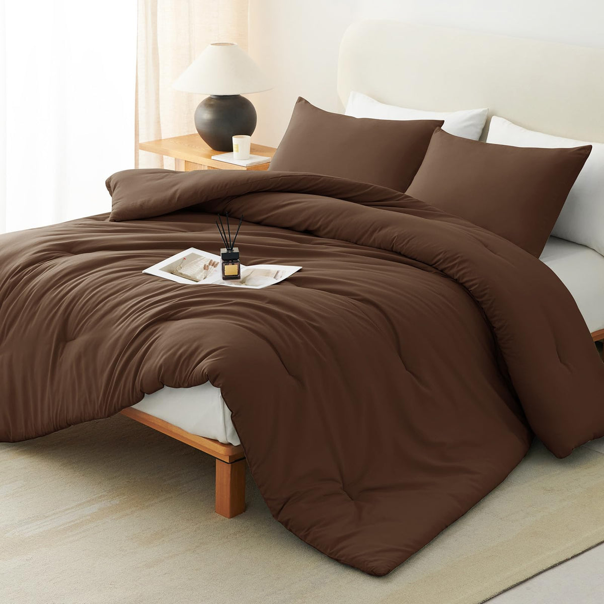 CozyLux Queen Comforter Set, 3 Pieces Down Alternative Bedding, Black