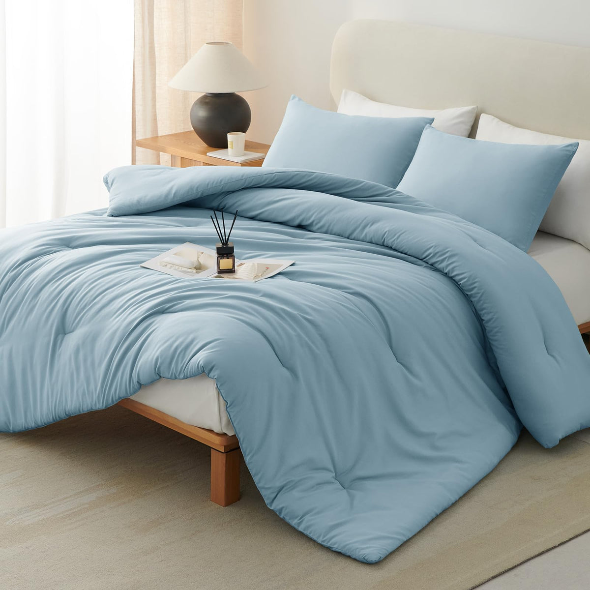 CozyLux Queen Comforter Set, 3 Pieces Down Alternative Bedding, Black