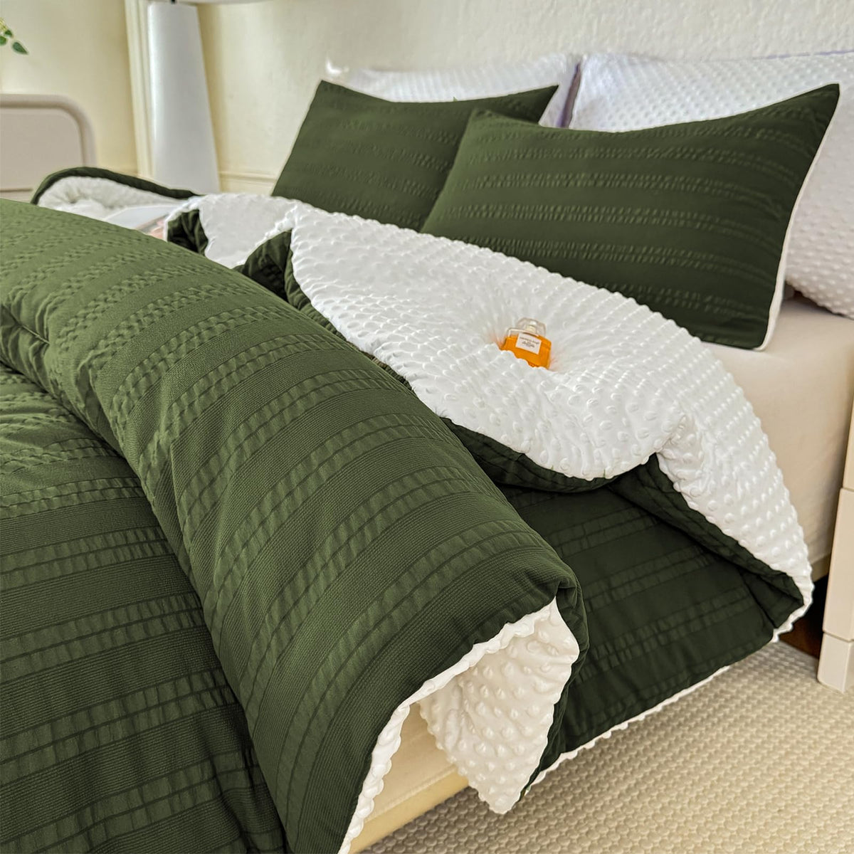 tohrisa Boho Comforter Set Full Size Striped Pleats Bohemian Seersucker Bedding Set All Season Soft Cozy 3 Pieces Quilt with 2 Pillowcases(80"X90" Light Blue)