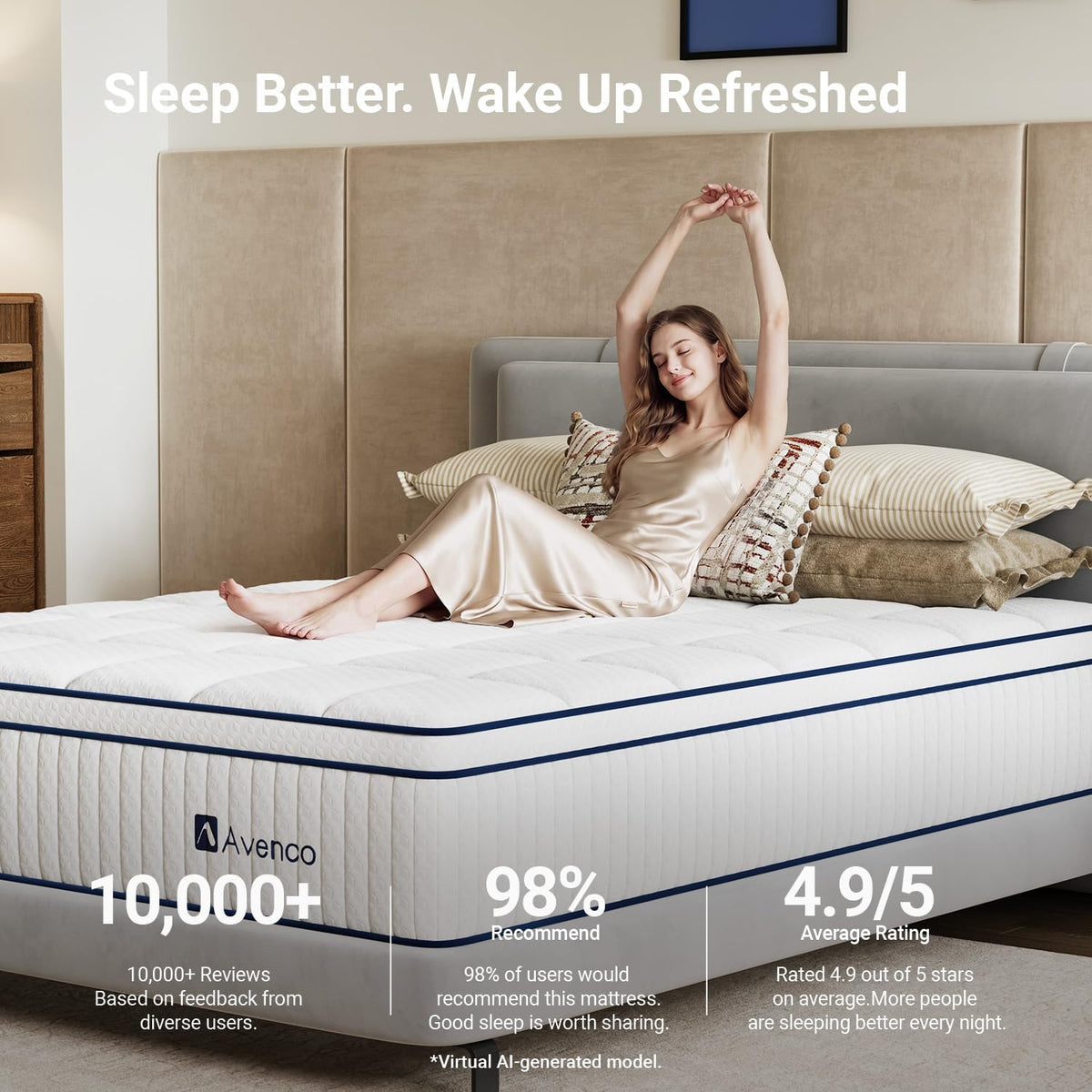 Avenco Queen Size Mattress 10 inch, Queen Hybrid Mattress in a Box