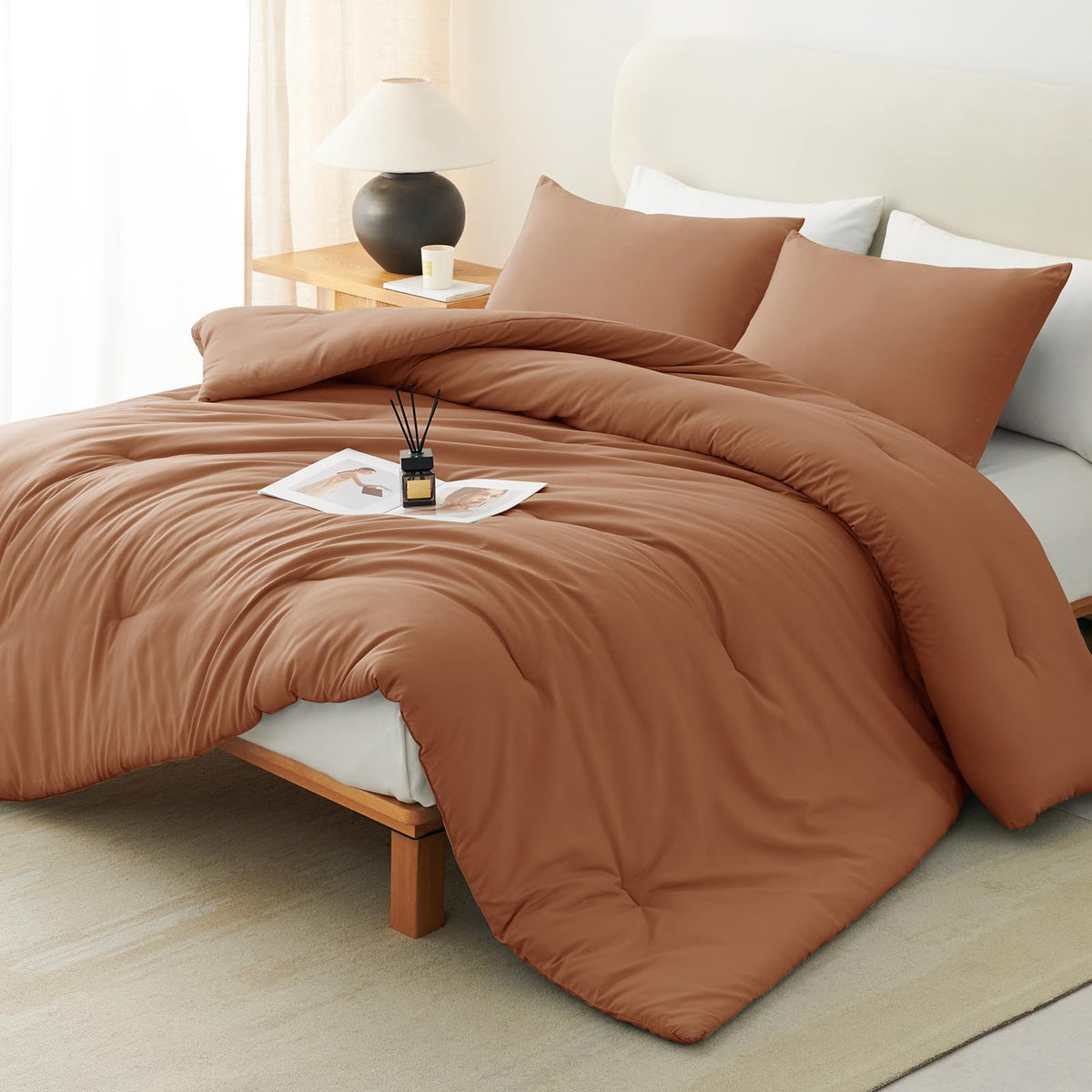 CozyLux Queen Comforter Set, 3 Pieces Down Alternative Bedding, Black