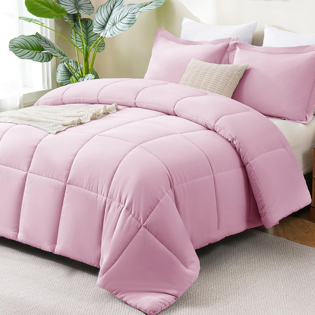 CozyLux Queen Comforter Set, 3-Piece Box-Stitched, Black