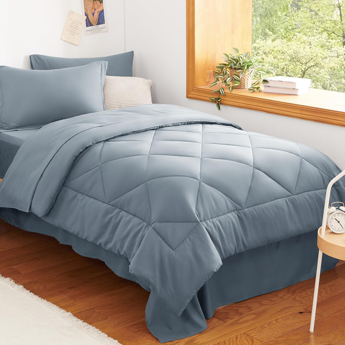 CozyLux Queen Comforter Set 88"x88" Dark Grey - 7 Piece Bed in a Bag