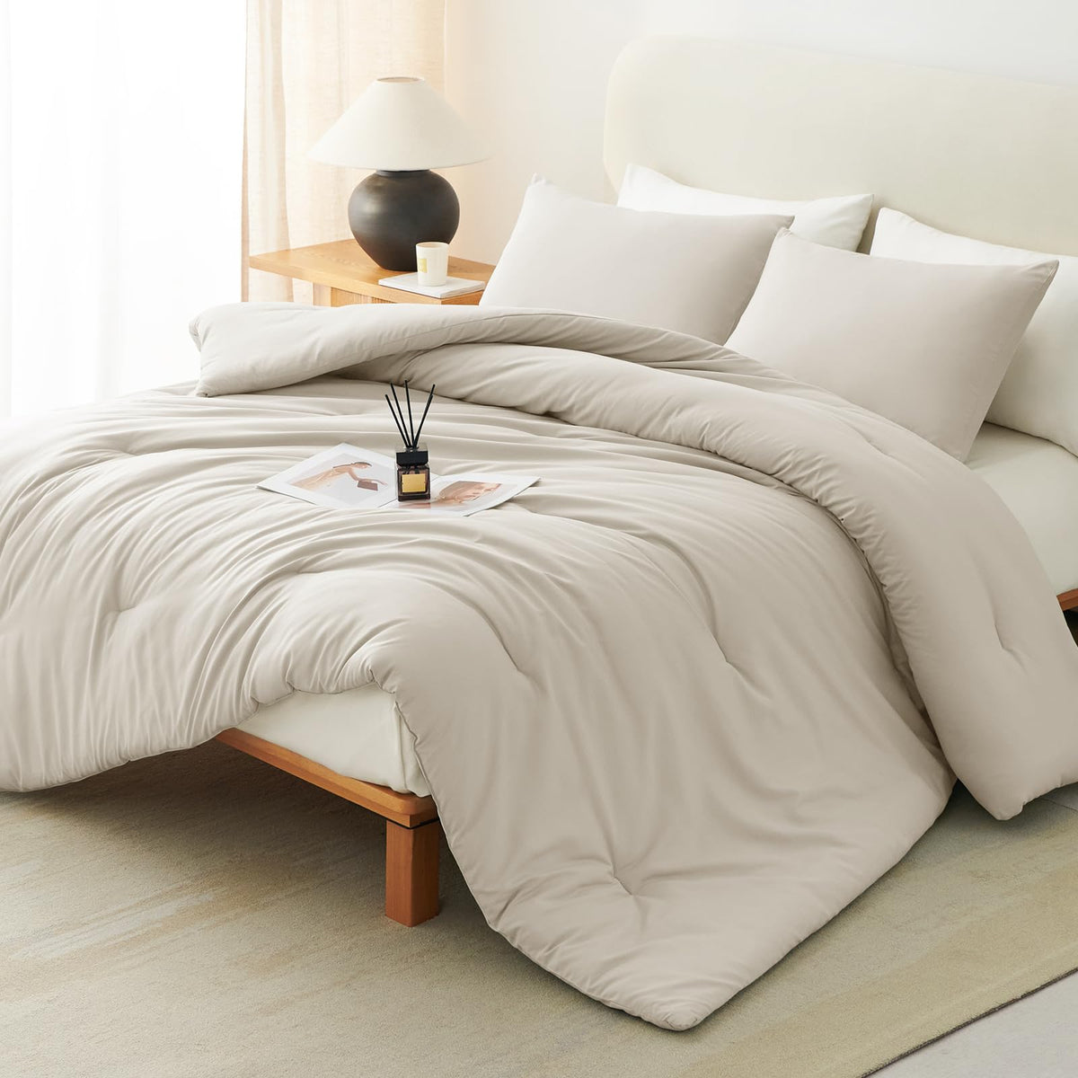 CozyLux Queen Comforter Set, 3 Pieces Down Alternative Bedding, Black