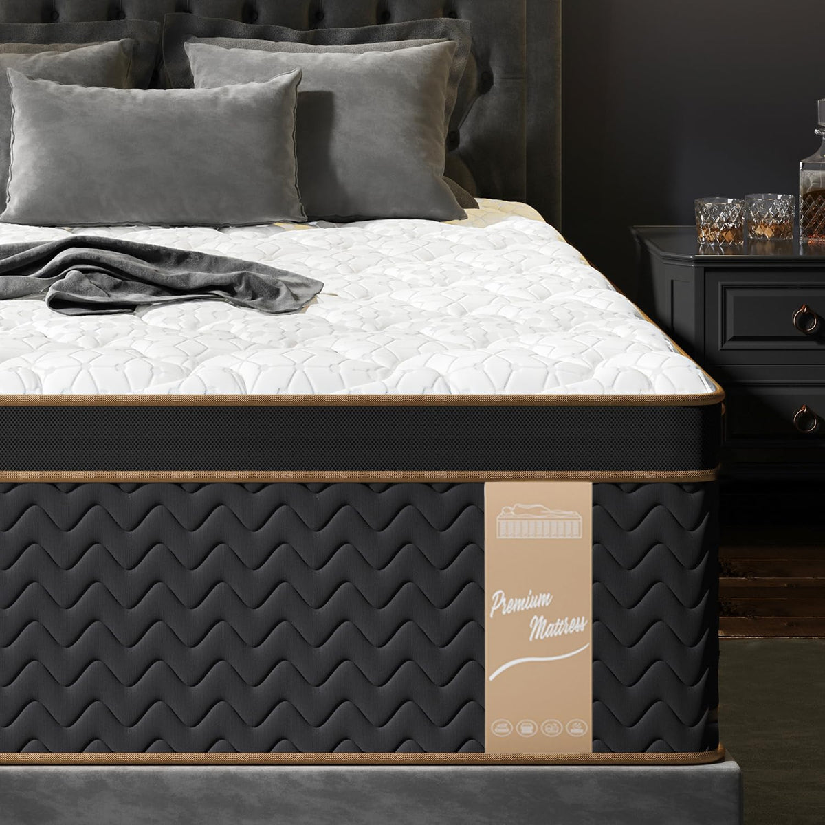 King Mattress 14 Inch, Luxury Hotel Cooling Hybrid Bed Mattress in a Box