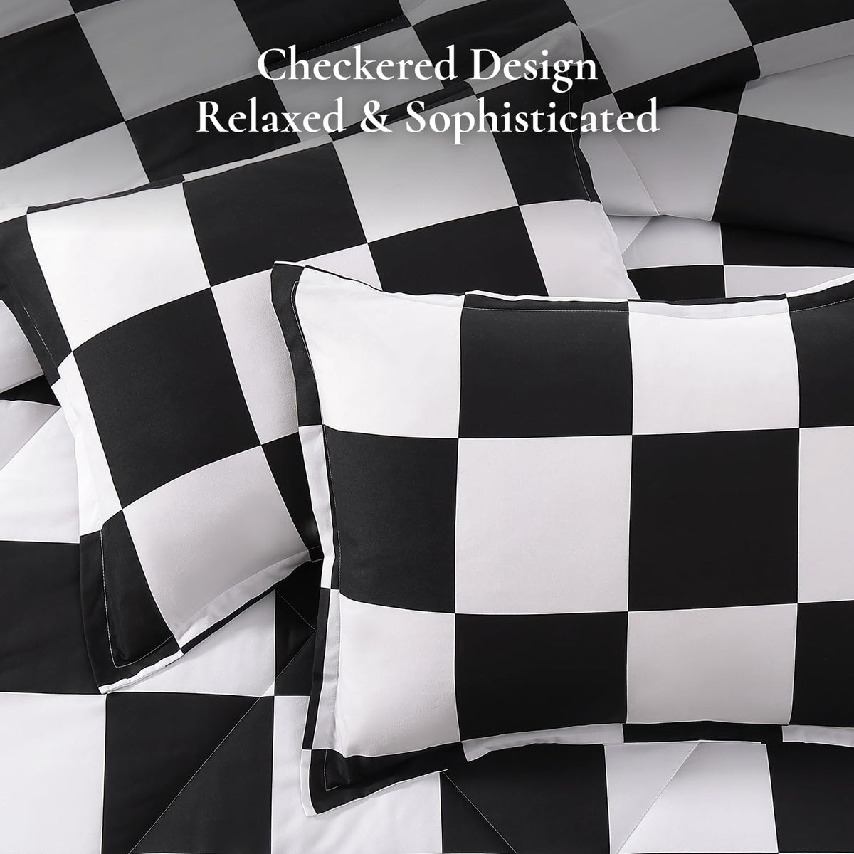 Andency Checkered Comforter Full, Black and White Gingham Plaid Bedding Set