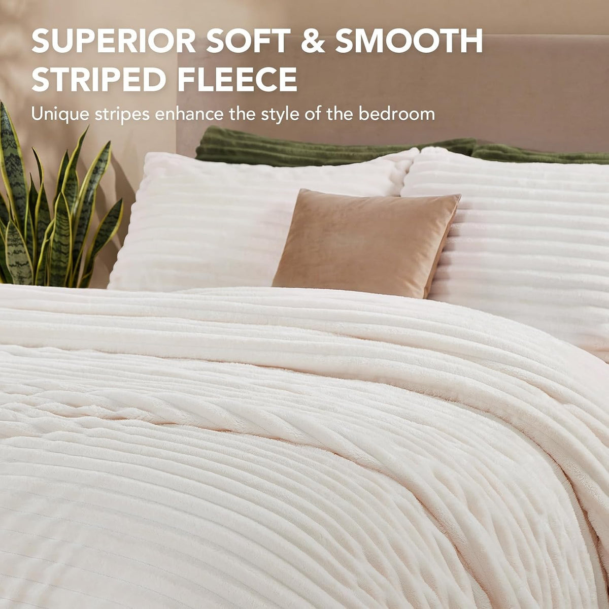 HYLEORY Fluffy Queen Comforter Set 3 Pieces - Fleece Fluffy Soft & Warm Plush Cream White Comforter Sets, Luxury Fuzzy Bedding Sets, All Season Heavy Bed Set Queen Size with 2 Pillowcases