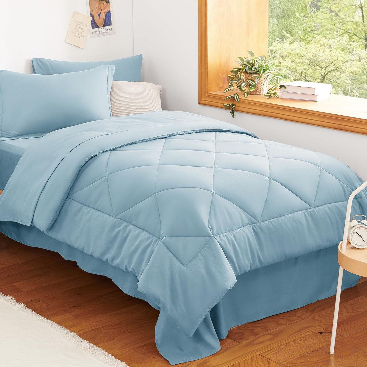 CozyLux Queen Comforter Set 88"x88" Dark Grey - 7 Piece Bed in a Bag