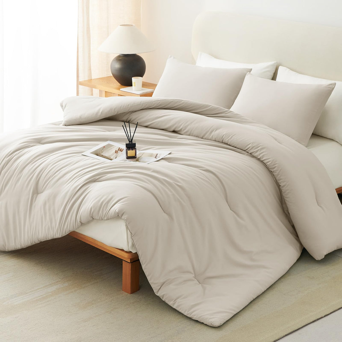CozyLux Queen Comforter Set, 3 Pieces Down Alternative Bedding, Black