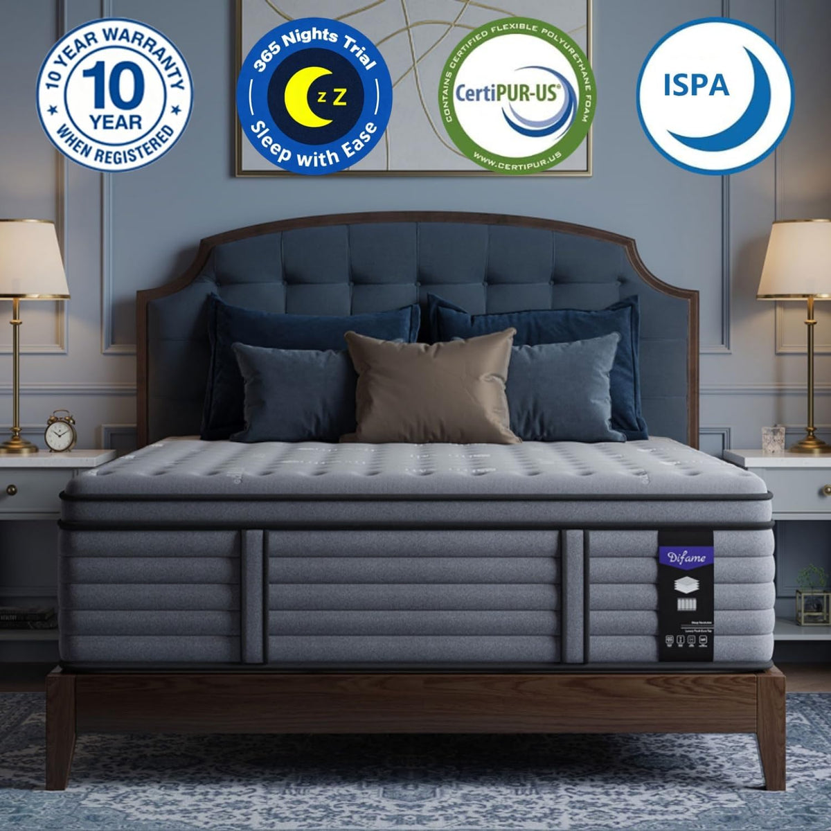 DIFAME (Luxury Hotel) 18 Inch Hybrid King Size Mattress in a Box, Firm Feel