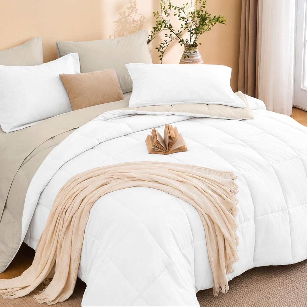 MUXHOMO Queen Comforter Set with Sheets Brown - 7 Pieces Bed in a Bag