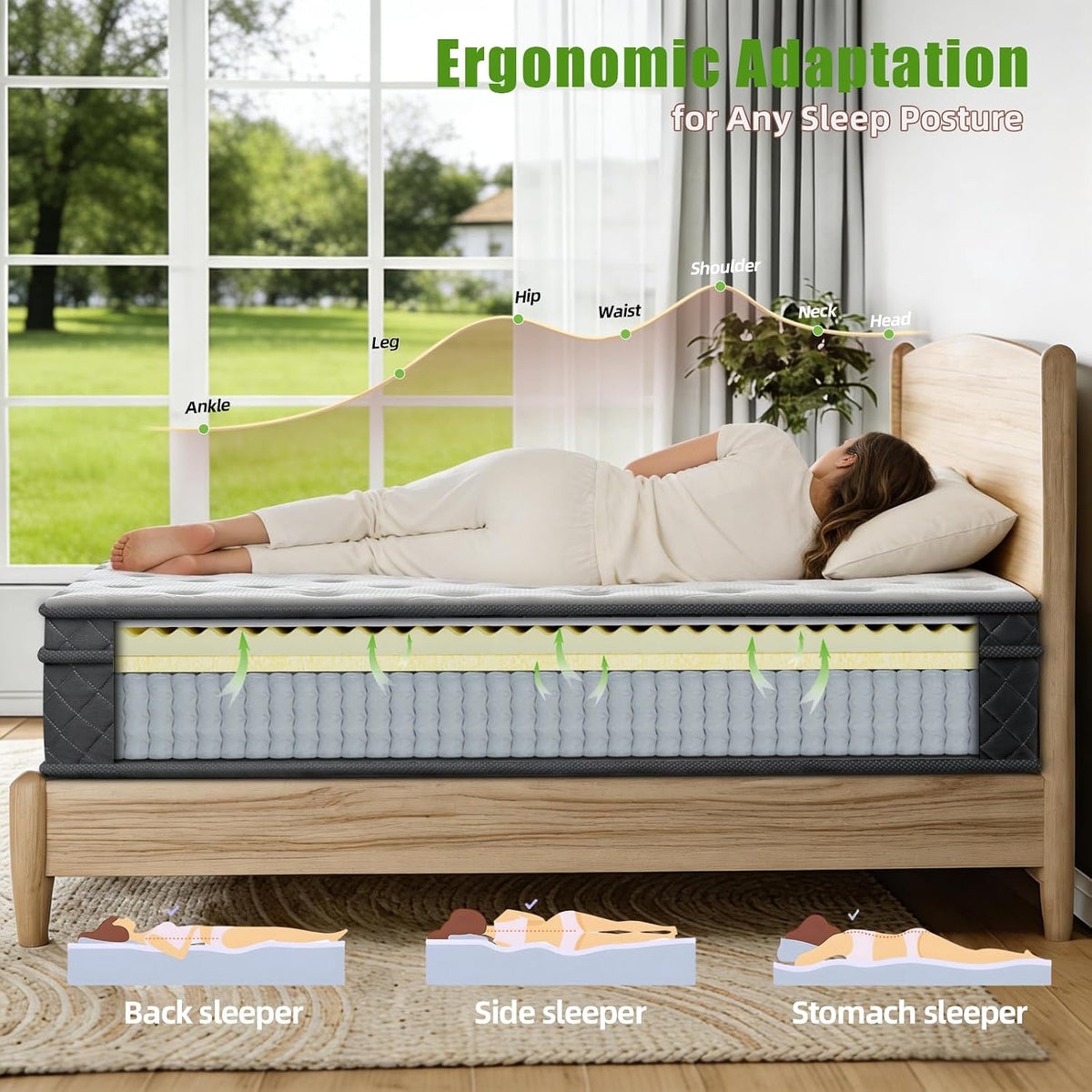 Queen Mattress 12 Inch Queen Size Mattress Medium Firm Hybrid Mattresses Memory Foam Pocket Springs Queen Bed Matress in a Box for All Sleeping Positions Motion Isolation Comfortable Sleep