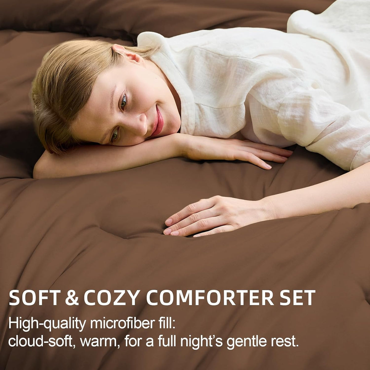 FUANNA Brown Queen Comforter Set 7 Pieces, Bed in a Bag Soft Bedding Sets