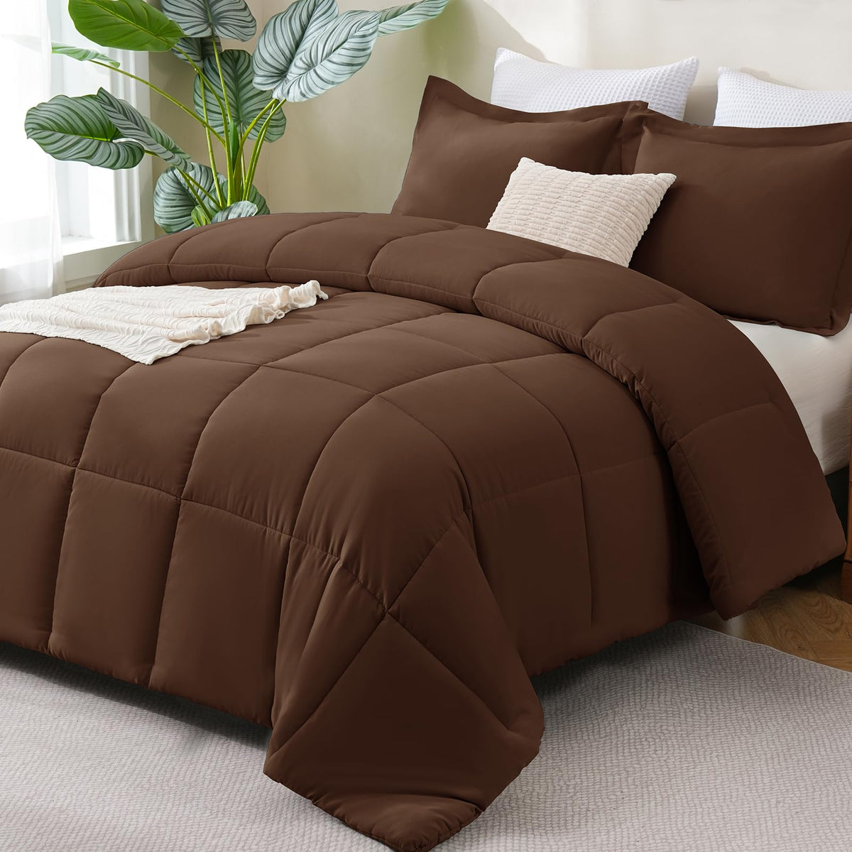 CozyLux Queen Comforter Set, 3-Piece Box-Stitched, Black