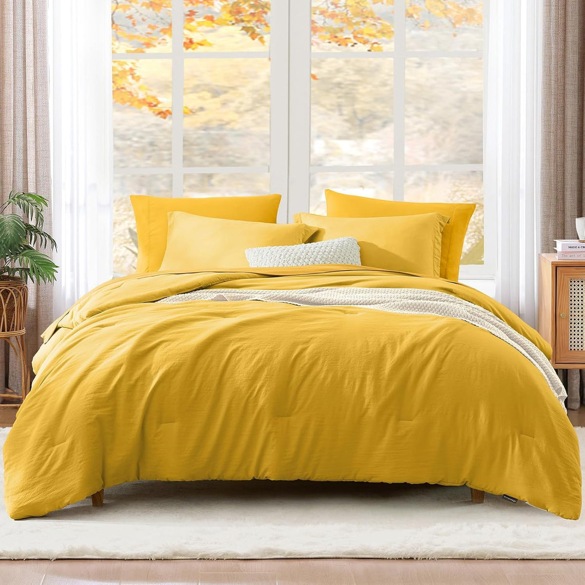 Queen Comforter Set-7 Pieces Soft Prewashed Bed in a Bag Queen Bedding Sets