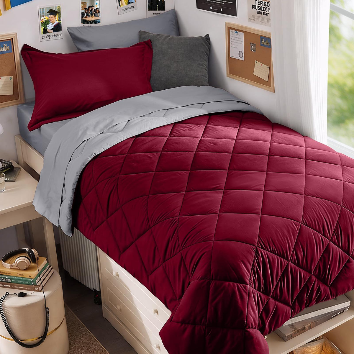 MUXHOMO 7 Pieces Queen Comforter Set, Reversible Bed in a Bag Queen Size, All Season Bedding Set with Comforter, Flat Sheet, Fitted Sheet, Pillowcases & Shams, Red & Black