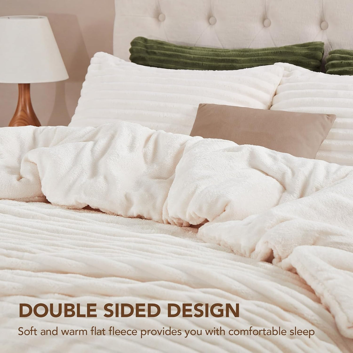 HYLEORY Fluffy Queen Comforter Set 3 Pieces - Fleece Fluffy Soft & Warm Plush Cream White Comforter Sets, Luxury Fuzzy Bedding Sets, All Season Heavy Bed Set Queen Size with 2 Pillowcases