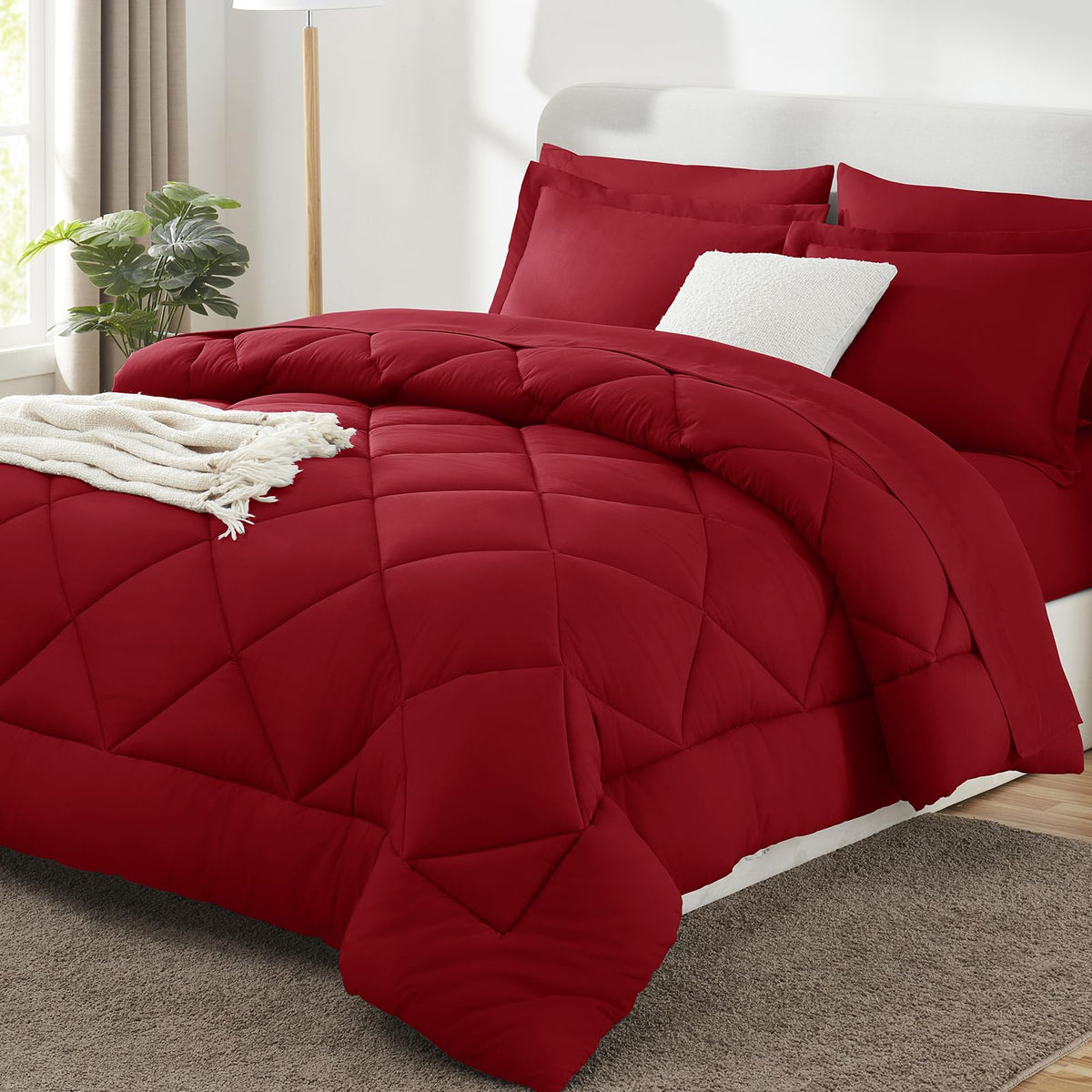 CozyLux Queen Comforter Set 88"x88" Dark Grey - 7 Piece Bed in a Bag